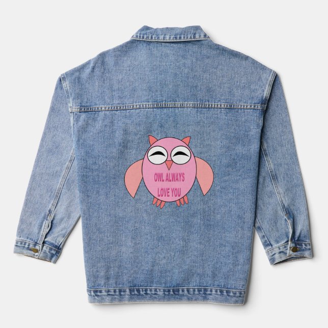 Cute Love Message Owl Denim Jacket (Back)
