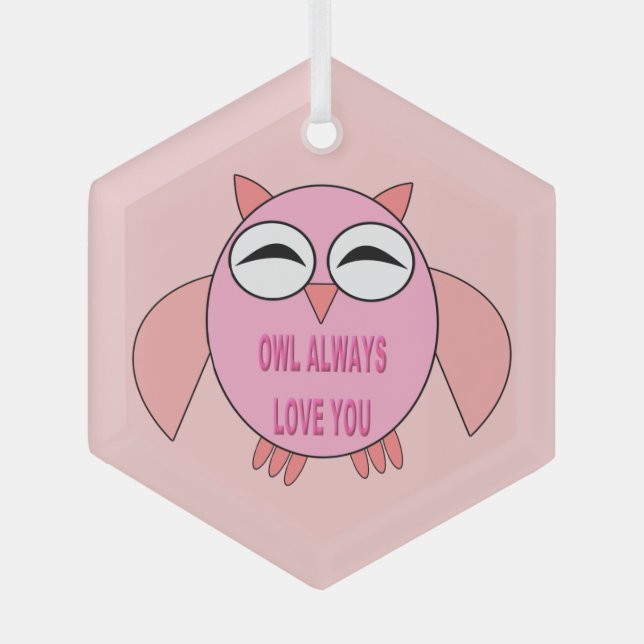 Cute Love Message Owl Glass Tree Decoration (Front)