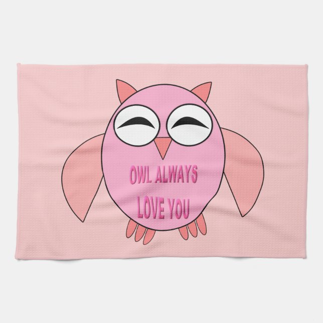 Cute Love Message Owl Kitchen Towel (Horizontal)