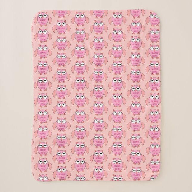 Cute Love Message Owl Sherpa Blanket (Front)