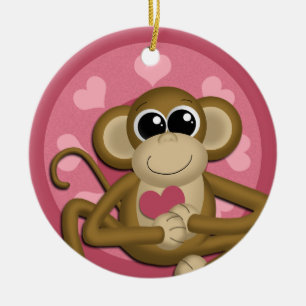 Cute Love Monkey Pink ceramic ornament