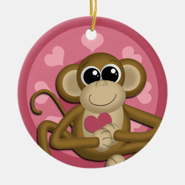 Cute Love Monkey Pink ceramic ornament (Front)