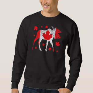 Cute Love Moose In Maple Leaf Canadian Flag Happy Sweatshirt
