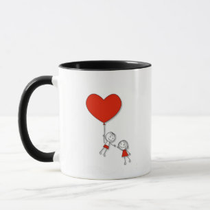 Cute Love Mug – Cartoon Couple with Red Heart