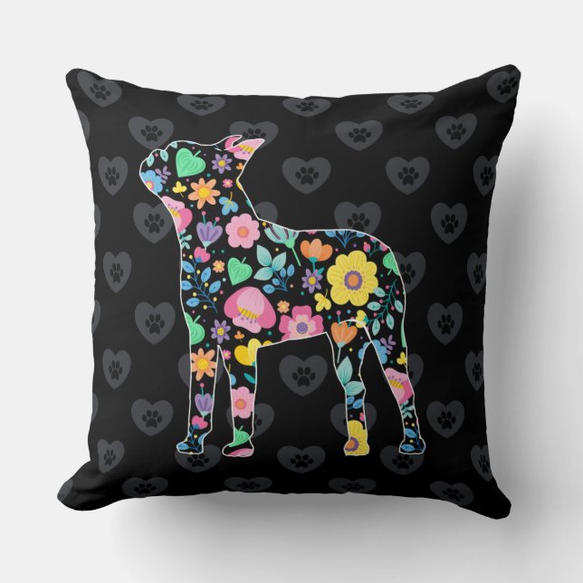 Cute Love My Boston Terrier floral design Cushion (Front)