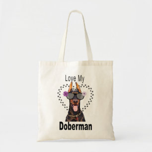 Cute Love My Doberman Tote Bag