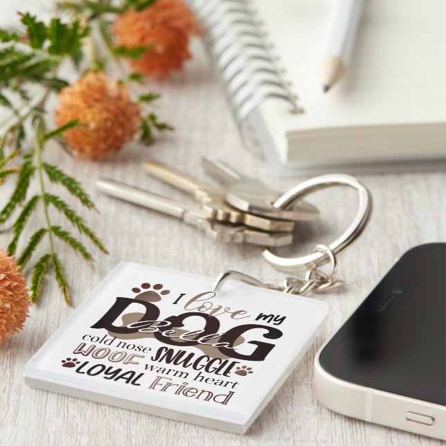 Cute LOVE MY DOG Photo Word Art Personalised Key Ring (Front Right)