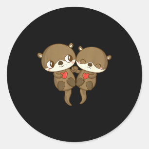 Cute Love Otter Couple Valentines Day Men Women Ki Classic Round Sticker