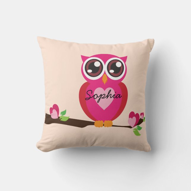 Cute Love Owl with Custom Name Cushion (Front)