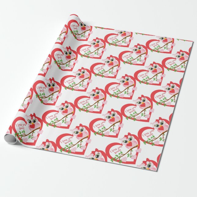 Cute Love Owl Wrapping Paper (Unrolled)