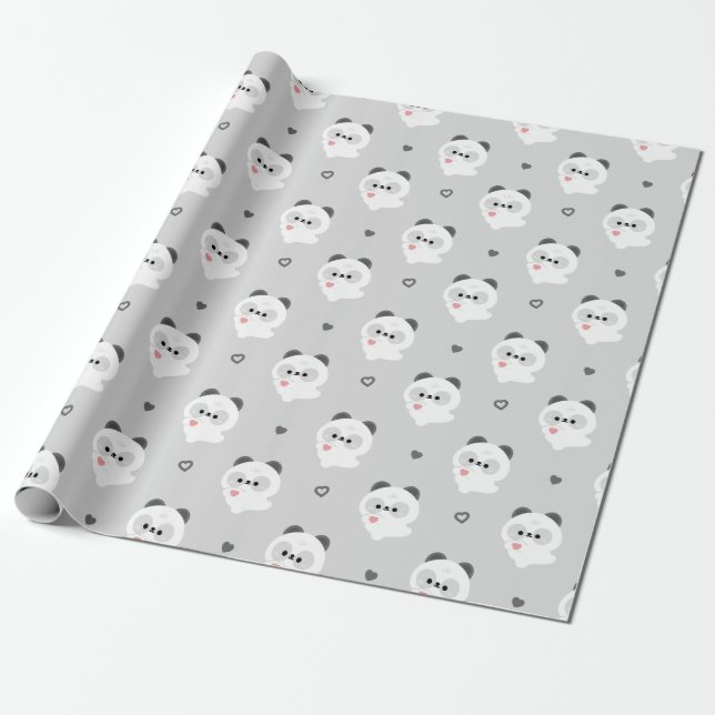 Cute Love Panda Wrapping Paper (Unrolled)