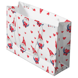 cute love pattern with gnomes and hearts large gift bag
