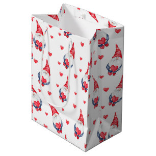 cute love pattern with gnomes and hearts  medium gift bag