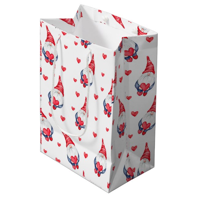 cute love pattern with gnomes and hearts  medium gift bag (Front Angled)