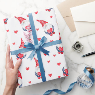 cute love pattern with gnomes and hearts wrapping paper