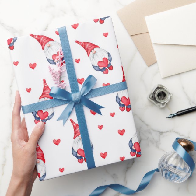 cute love pattern with gnomes and hearts  wrapping paper (Gifting)