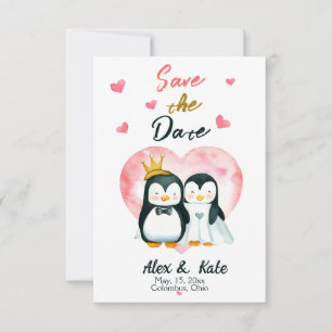 Cute Love Penguin Wedding Save the Date