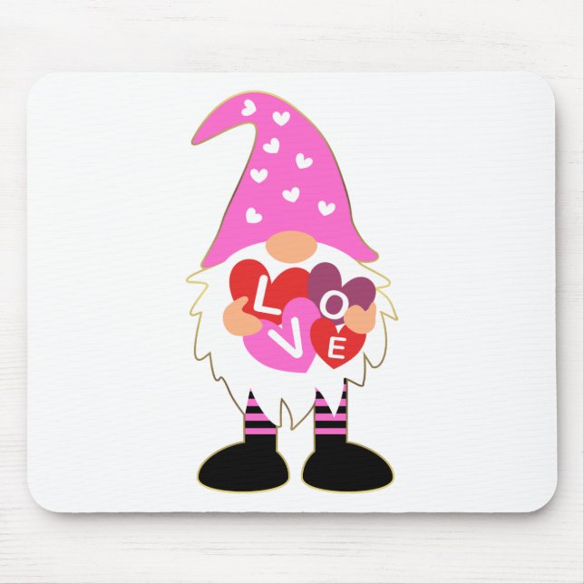 Cute LOVE Pink Heart Valentine Gnome Mouse Pad (Front)