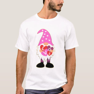 Cute LOVE Pink Heart Valentine Gnome T-Shirt