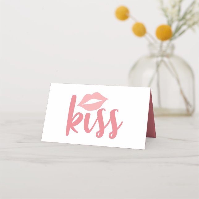 Cute Love Pink Lipstick Kiss Wedding Bridal Shower Place Card (Front)