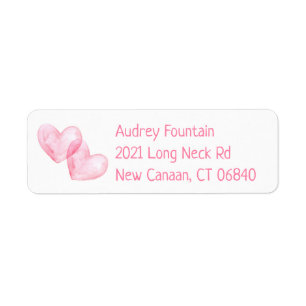 Cute Love Pink Watercolor Wedding Hearts Return Address Label