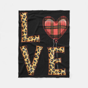 Cute Love Plaid Heart Leopard Valentine's Day Wome Fleece Blanket