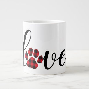 Cute Love Plaid Paw Print Fancy Typography  Large Coffee Mug