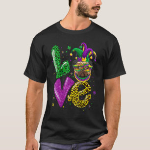 Cute LOVE Pug Dog Mask Plaid Leopard Mardi Gras T-Shirt