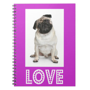 Cute Love Pug Puppy Dog Purple Notebook / Journal