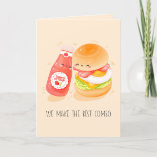 Cute Love pun greeting card, hamburger, food Thank You Card
