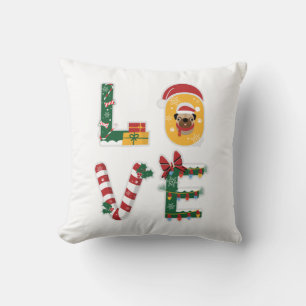 Cute LOVE Puppy Personalised Christmas Holiday Cushion