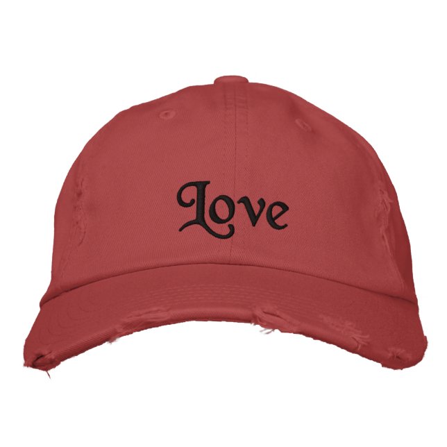 Cute Love Quote Black Red Personalised Romantic  Embroidered Hat (Front)