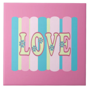 Cute Love Quote Pastel Pink Yellow Blue Design  Ceramic Tile