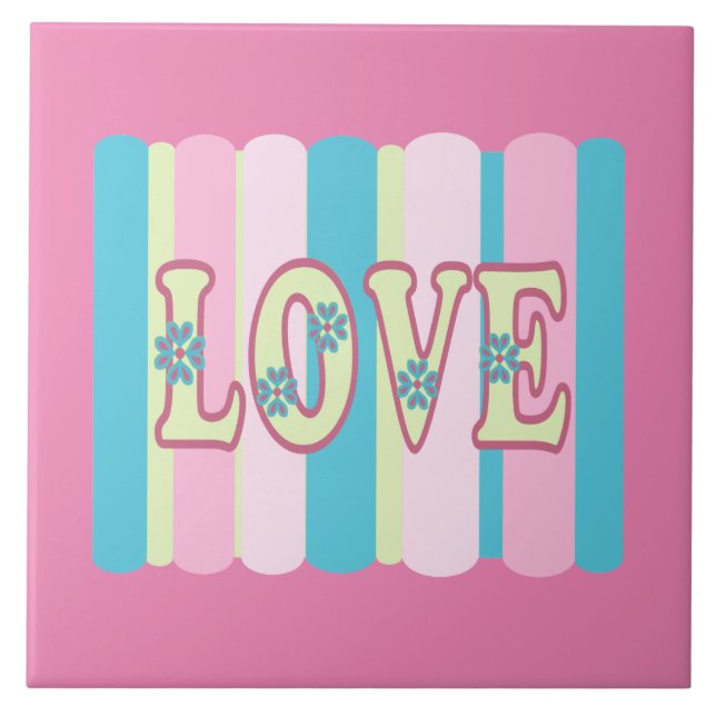 Cute Love Quote Pastel Pink Yellow Blue Design  Ceramic Tile (Front)
