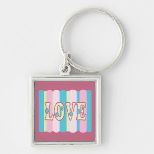 Cute Love Quote Pastel Pink Yellow Blue Design Key Ring