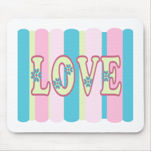 Cute Love Quote Pastel Pink Yellow Blue Design Mouse Pad