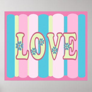Cute Love Quote Pastel Pink Yellow Blue Design Poster