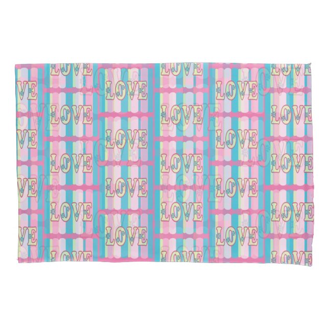 Cute Love Quote Pastel Pink Yellow Blue Pattern Pillowcase (Front-Left)