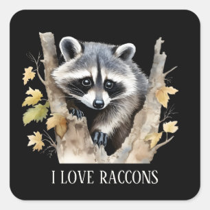 Cute love raccoons animals lovers add text Tote Square Sticker