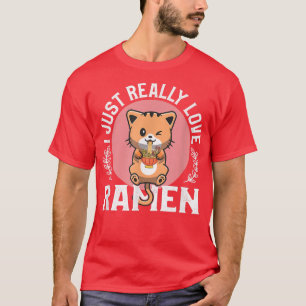 Cute Love Ramen Japanese Noodles Kawaii Anime Cat  T-Shirt