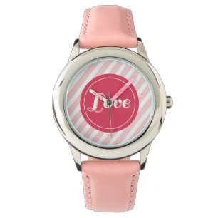 Cute Love Red Circle Pink Stripes Girly Valentine Watch