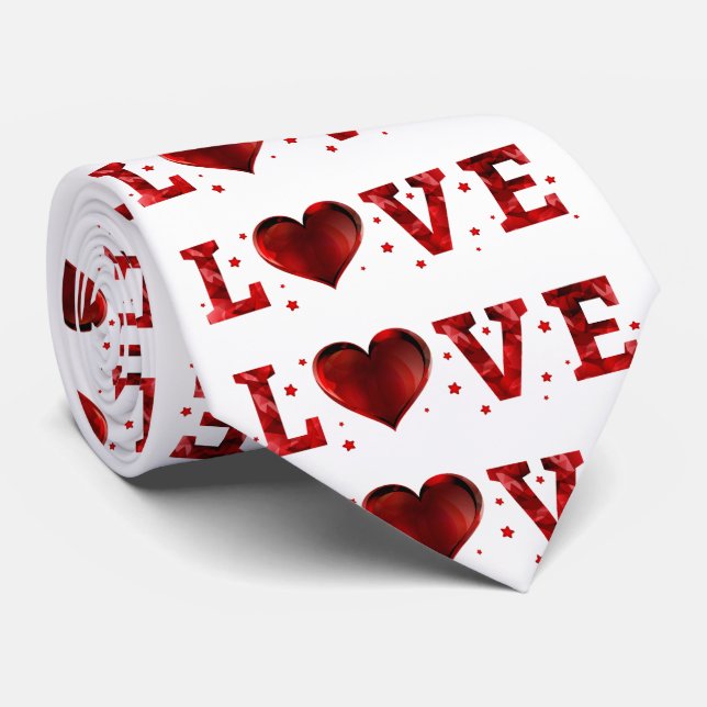 Cute Love Red Heart Pattern Tie (Rolled)