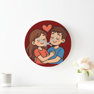 Cute Love Sticker Cartoon Couple in Love Large Clock