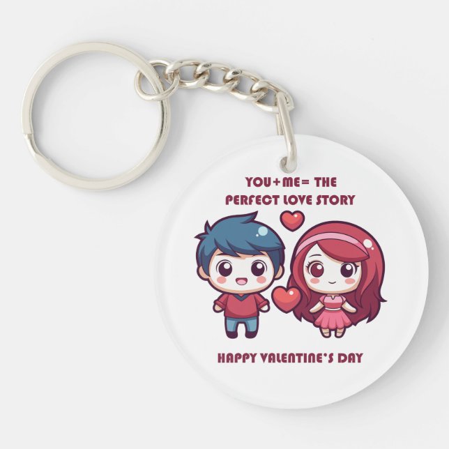 Cute Love Story for Valentine's Key Ring (Front)