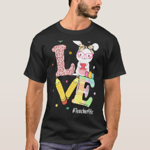 Cute Love Teacher Life Bunny Easter Teaching Leopa T-Shirt