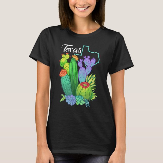 Cute Love Texas Blooming Cactus Flowers T-Shirt (Front)