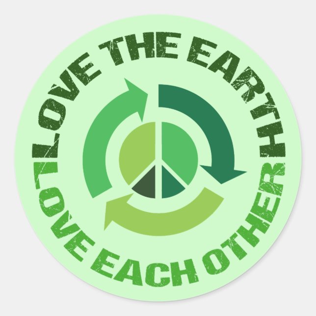 Cute Love The Earth Environmental Activist Classic Round Sticker (Front)