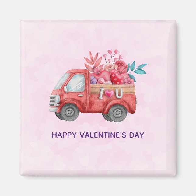 Cute Love Truck Carrying Valentine Goodies Magnet (Front)