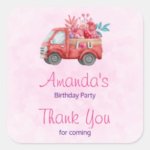 Cute Love Truck  Valentine Birthday Thank You Square Sticker