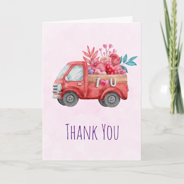 Cute Love Truck with Heart Cargo Thank You Card (Front)
